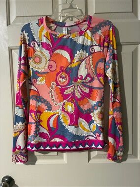 Trina Turk Long Sleeve Rash Guard Swim Top